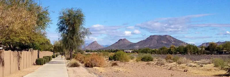 Desert trail and mountains in New River, Arizona